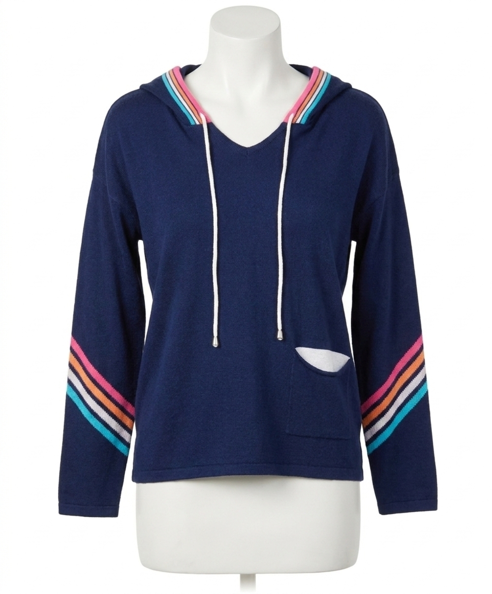 NEW ANGEL APPAREL striped detail hoodie w/ pockets in navy